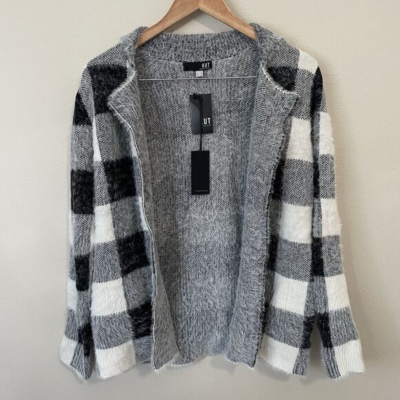 Kut from the Kloth Sweaters - NEW Kut From The Kloth Open Front Cardigan Womens XS Buffalo Plaid Black White